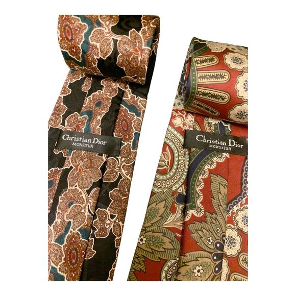CHRISTIAN DIOR - MONSIEUR Mens VTG Colorful Floral Paisley Pure Silk Tie - Picture 5 of 7